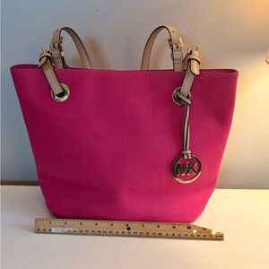 Michael Kors Hot Pink Tote with Tan Straps